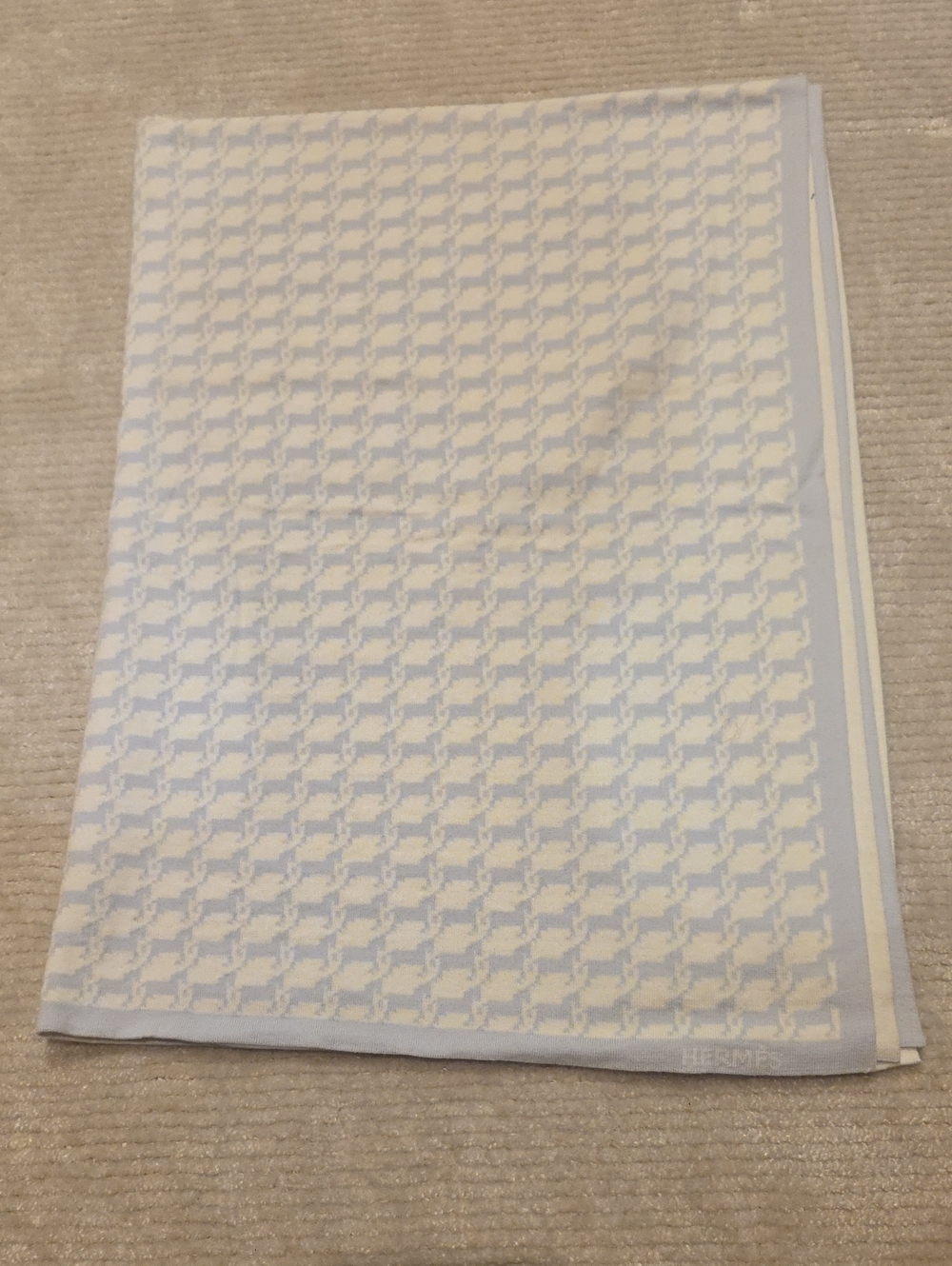 Hermes Light Blue and Cream Patterned Scarf